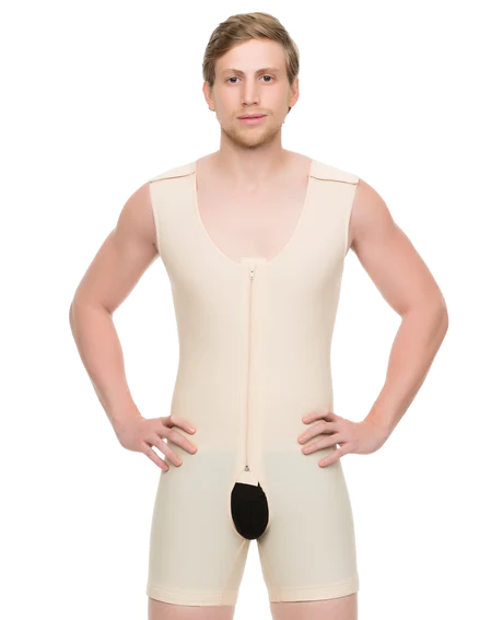 MALE FULL BODY SUIT ABOVE KNEE LENGTH ABDOMINAL COSMETIC SURGERY COMPRESSION GARMENT WITH ZIPPER (SLEEVELESS) (MG02)