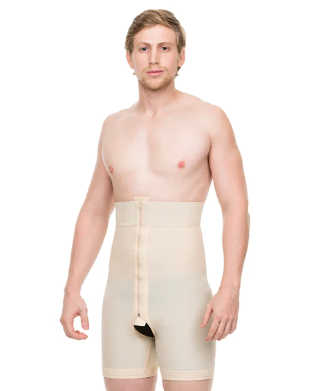 MALE HIGH-WAIST ABDOMINAL COSMETIC SURGERY COMPRESSION GIRDLE MID THIGH WITH ZIPPERS (MG09)